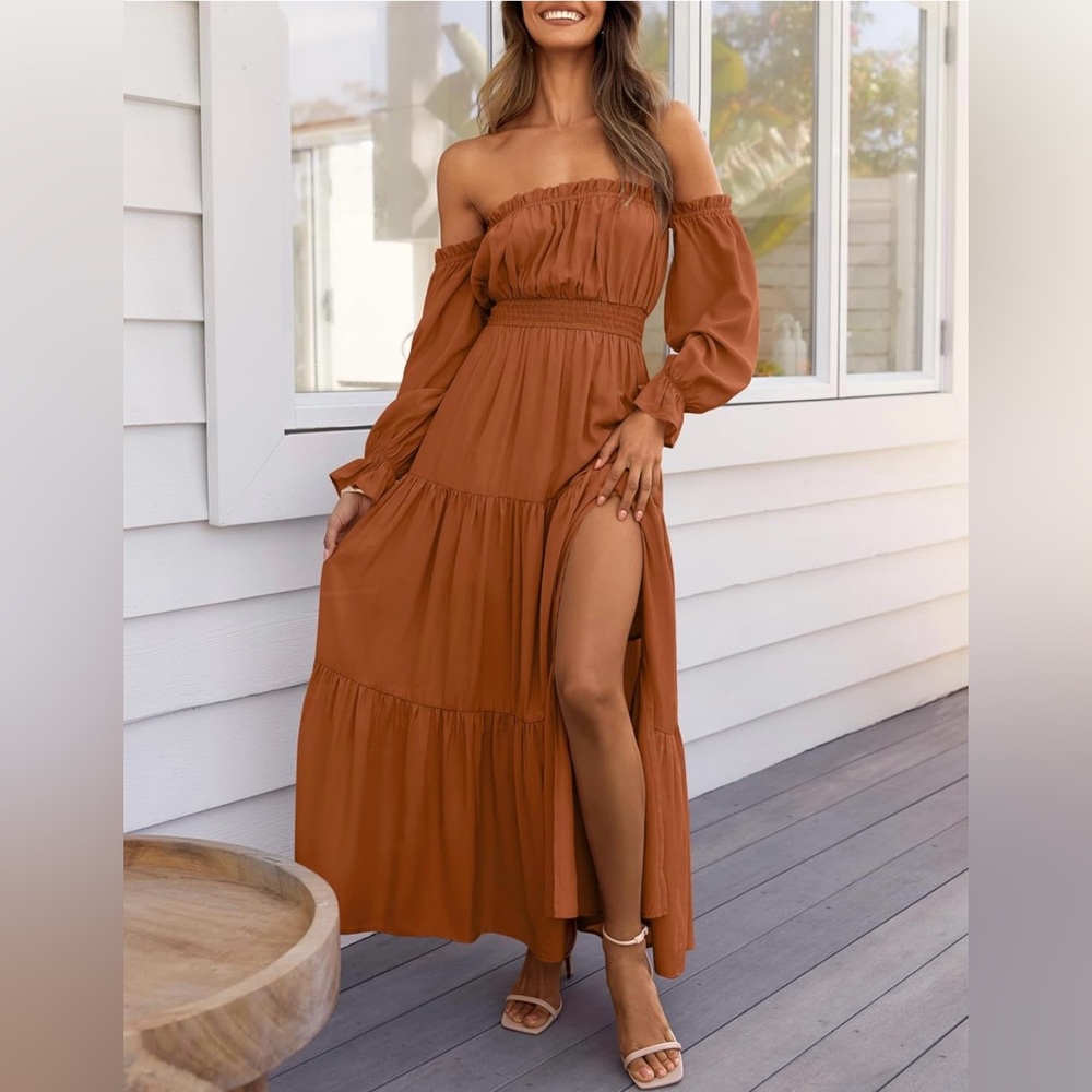 Women's Boho Sexy Off Shoulder Long Sleeve Dress